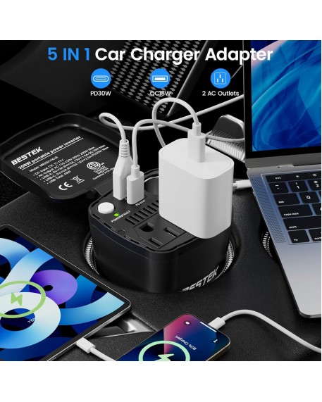 BESTEK 200W Power Inverter 12V DC to 110V AC with PD30W USB-C QC18W